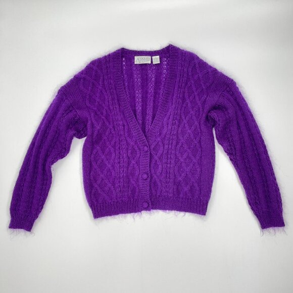 Vintage Purple Mohair Cardigan V Neck Sweater by Autograph | Size L/XL - Picture 4 of 13
